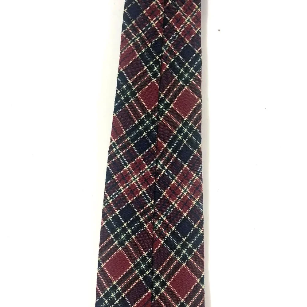 Vintage Briar All-Wool Scotland Tartan Plaid Neck Tie Red Navy Green Rare
